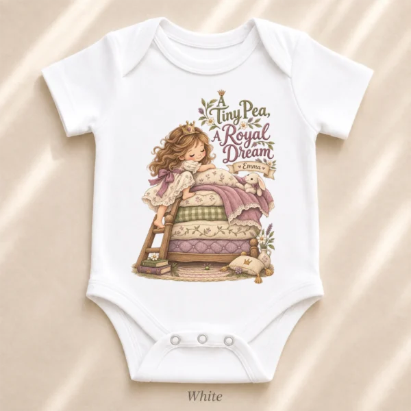 Personalized Princess and Pea Baby Bodysuit or Toddler Shirt, Birthday — alternate product mockup personalized princess pea baby bodysuit product detail