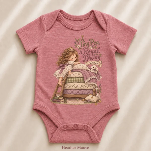 Personalized Princess and Pea Baby Bodysuit or Toddler Shirt, Birthday — alternate product mockup personalized princess pea baby bodysuit lifestyle scene