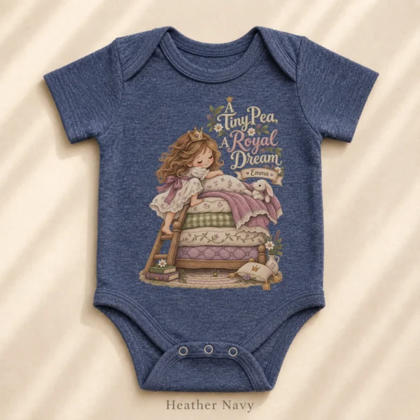 Personalized Princess and Pea Baby Bodysuit or Toddler Shirt, Birthday — alternate product mockup personalized princess pea baby bodysuit mockup view