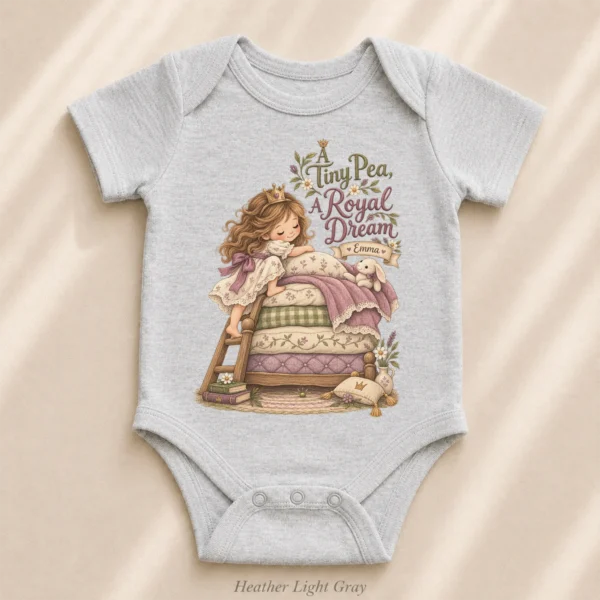Personalized Princess and Pea Baby Bodysuit or Toddler Shirt, Birthday — alternate product mockup personalized princess pea baby bodysuit product photo