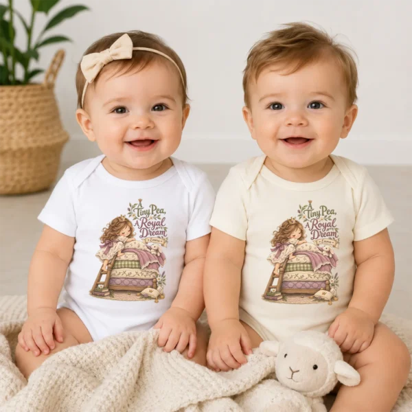 Personalized Princess and Pea Baby Bodysuit or Toddler Shirt, Birthday — baby bodysuit mockup personalized princess pea baby bodysuit model mockup