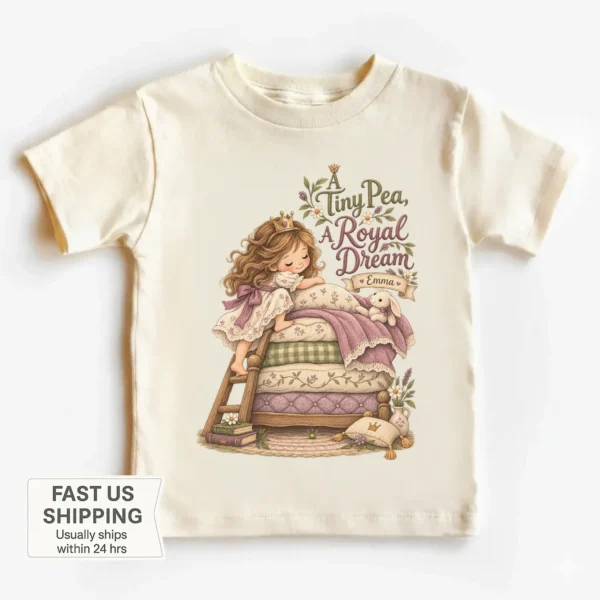 Personalized Princess and Pea Baby Bodysuit or Toddler Shirt, Birthday — toddler shirt mockup personalized princess pea baby bodysuit alternate angle
