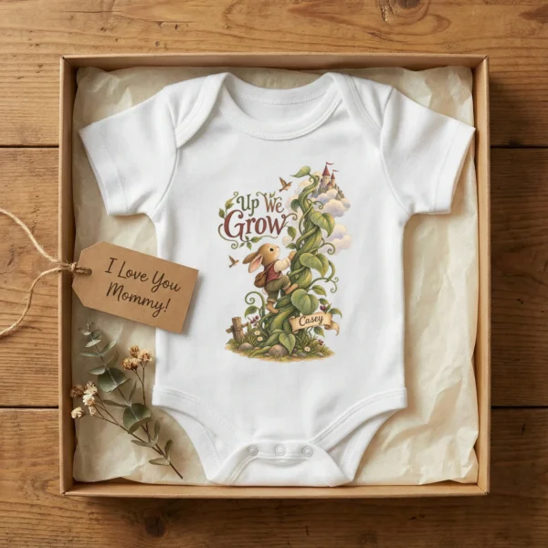 Personalized Rabbit Adventure or Shirt or Baby Bodysuit — baby bodysuit mockup personalized rabbit baby bodysuit product photo