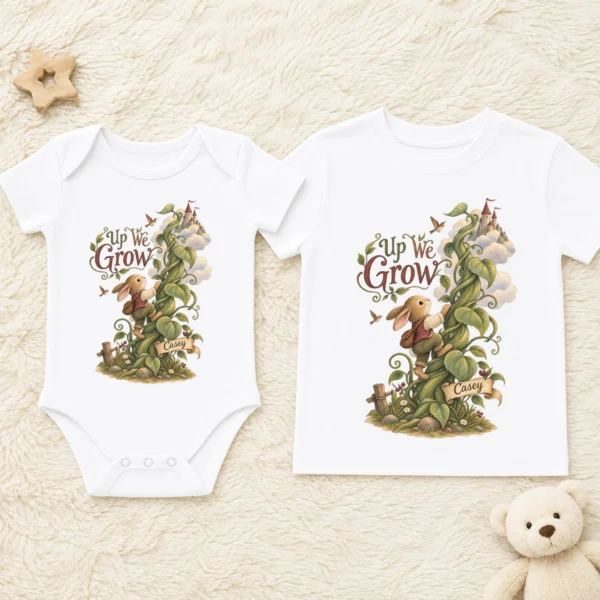 Personalized Rabbit Adventure or Shirt or Baby Bodysuit — baby bodysuit mockup personalized rabbit baby bodysuit product photo