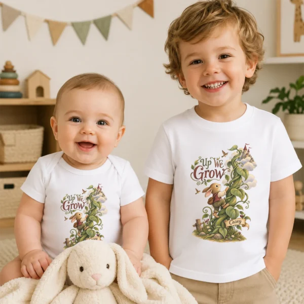 Personalized Rabbit Adventure or Shirt or Baby Bodysuit — baby bodysuit mockup personalized rabbit baby bodysuit product photo
