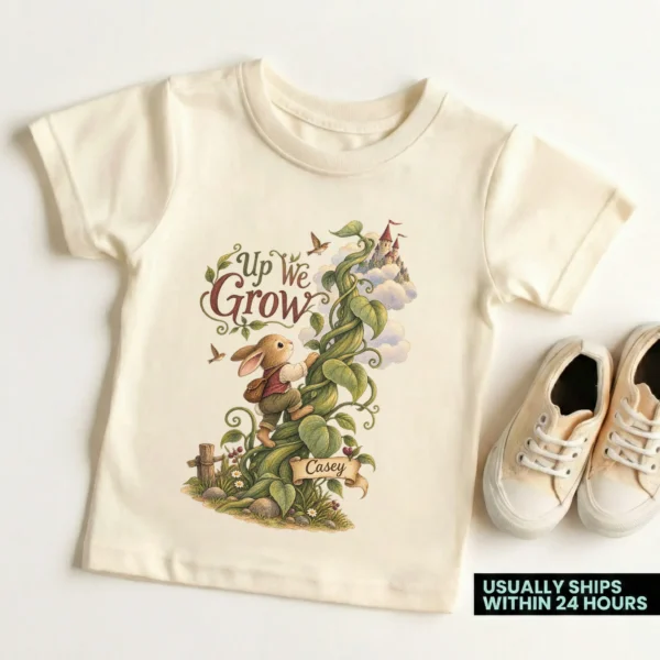 Personalized Rabbit Adventure or Shirt or Baby Bodysuit — toddler shirt mockup personalized rabbit baby bodysuit close-up detail
