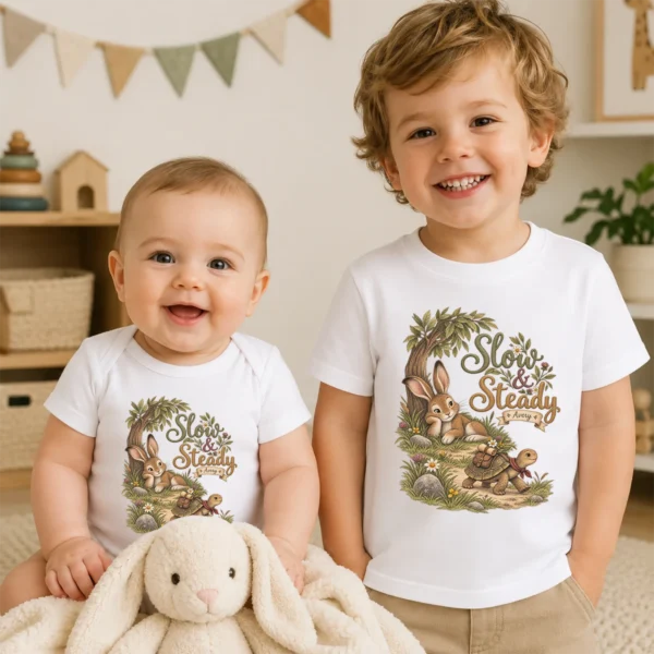 Personalized Slow & Steady Baby Bodysuit or Toddler Shirt — baby bodysuit mockup personalized slow and steady baby bodysuit product photo