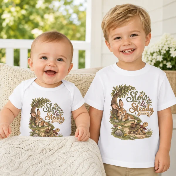 Personalized Slow & Steady Baby Bodysuit or Toddler Shirt — baby bodysuit mockup personalized slow and steady baby bodysuit mockup view