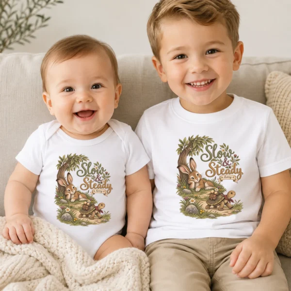 Personalized Slow & Steady Baby Bodysuit or Toddler Shirt — baby bodysuit mockup personalized slow and steady baby bodysuit alternate angle