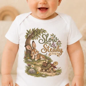 personalized slow and steady baby bodysuit baby bodysuit mockup