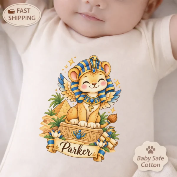 Personalized Sphinx Baby Bodysuit, Ancient Egypt Toddler Shirt — baby bodysuit mockup personalized sphinx baby bodysuit mockup view