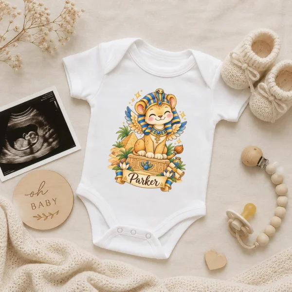 Personalized Sphinx Baby Bodysuit, Ancient Egypt Toddler Shirt — alternate product mockup personalized sphinx baby bodysuit lifestyle scene