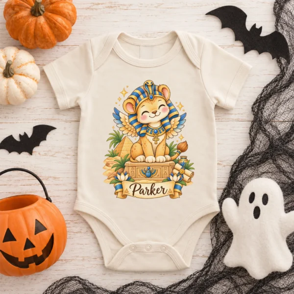 Personalized Sphinx Baby Bodysuit, Ancient Egypt Toddler Shirt — baby bodysuit mockup personalized sphinx baby bodysuit styled product photo