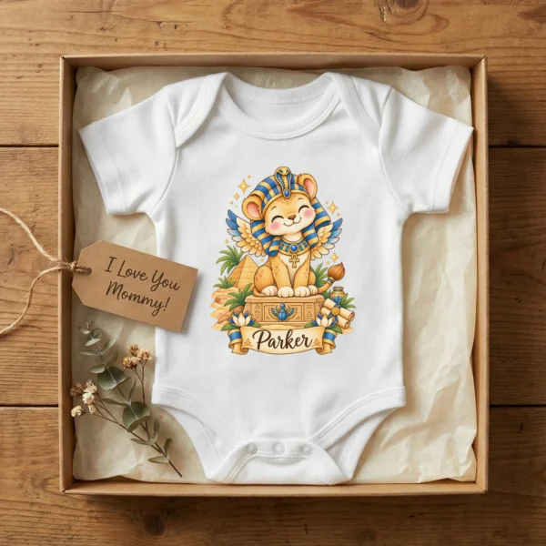 Personalized Sphinx Baby Bodysuit, Ancient Egypt Toddler Shirt — baby bodysuit mockup personalized sphinx baby bodysuit front view