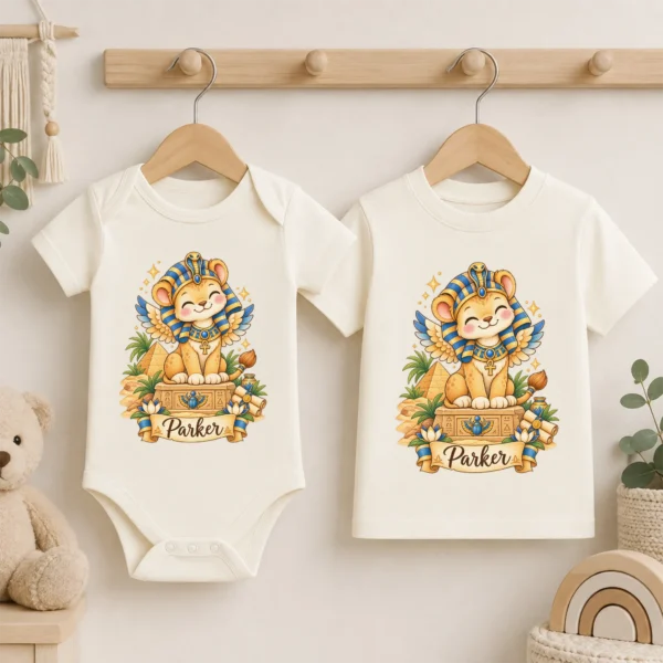 Personalized Sphinx Baby Bodysuit, Ancient Egypt Toddler Shirt — baby bodysuit mockup personalized sphinx baby bodysuit product photo