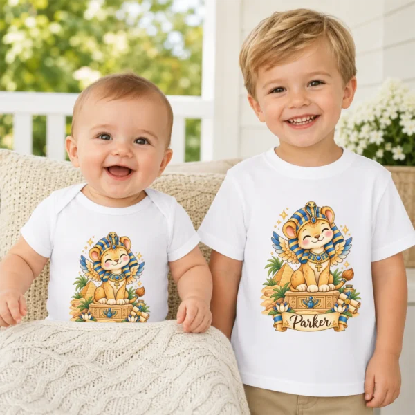 Personalized Sphinx Baby Bodysuit, Ancient Egypt Toddler Shirt — baby bodysuit mockup personalized sphinx baby bodysuit product photo