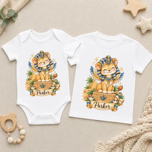 Personalized Sphinx Baby Bodysuit, Ancient Egypt Toddler Shirt — baby bodysuit mockup personalized sphinx baby bodysuit product photo