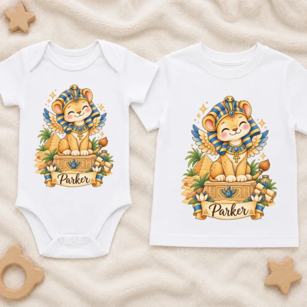 Personalized Sphinx Baby Bodysuit, Ancient Egypt Toddler Shirt — baby bodysuit mockup personalized sphinx baby bodysuit product photo