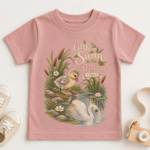 Personalized Swan Baby Bodysuit or Toddler Shirt — toddler shirt mockup personalized swan baby bodysuit product photo