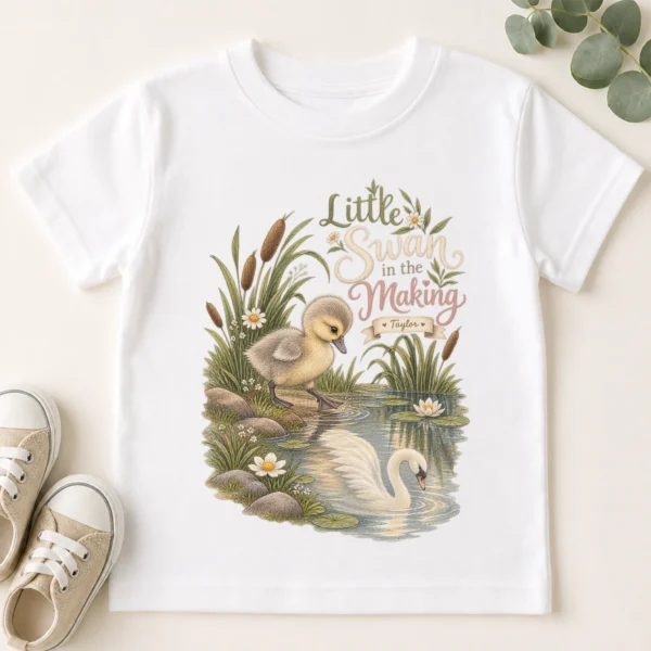 Personalized Swan Baby Bodysuit or Toddler Shirt — toddler shirt mockup personalized swan baby bodysuit front view