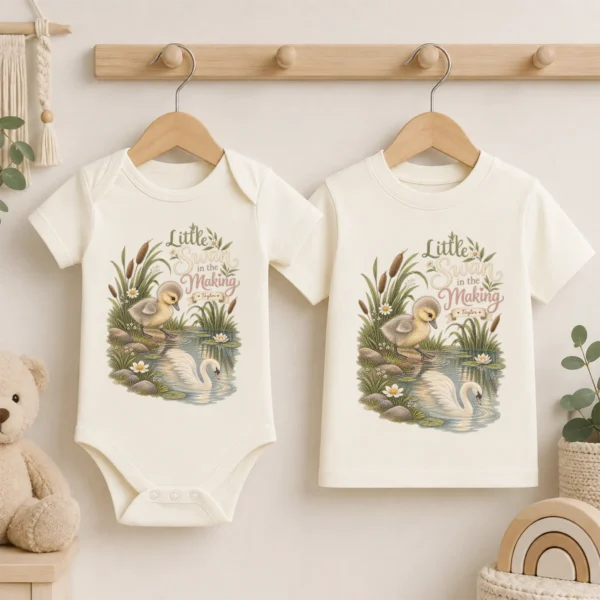 Personalized Swan Baby Bodysuit or Toddler Shirt — baby bodysuit mockup personalized swan baby bodysuit product photo