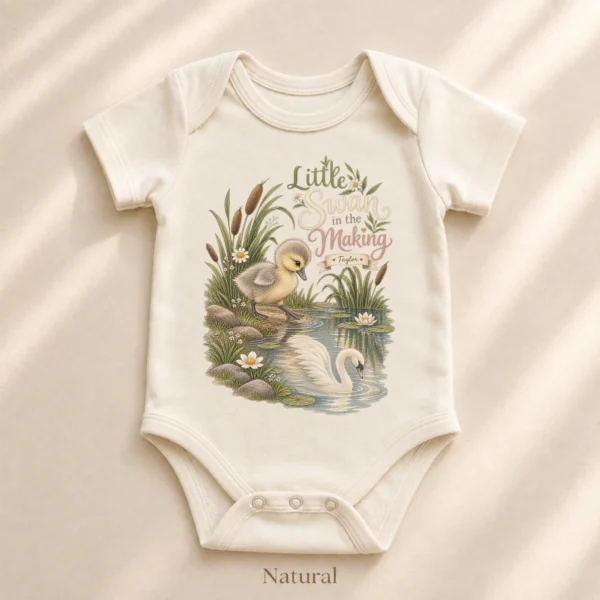 Personalized Swan Baby Bodysuit or Toddler Shirt — alternate product mockup personalized swan baby bodysuit mockup view