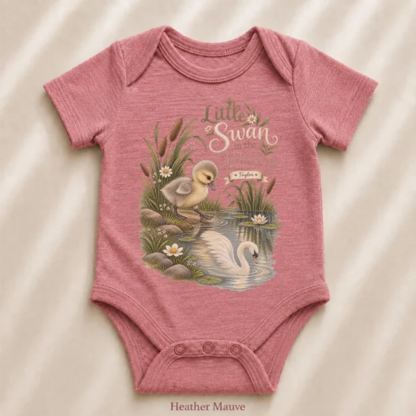 Personalized Swan Baby Bodysuit or Toddler Shirt — alternate product mockup personalized swan baby bodysuit product photo