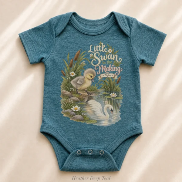 Personalized Swan Baby Bodysuit or Toddler Shirt — alternate product mockup personalized swan baby bodysuit product photo