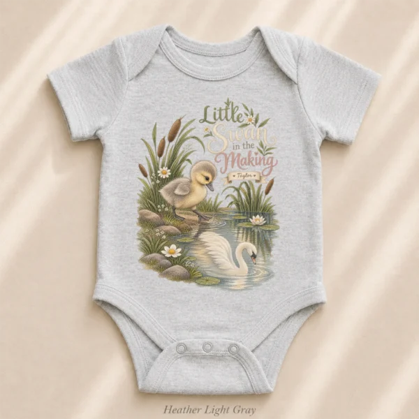Personalized Swan Baby Bodysuit or Toddler Shirt — alternate product mockup personalized swan baby bodysuit product photo