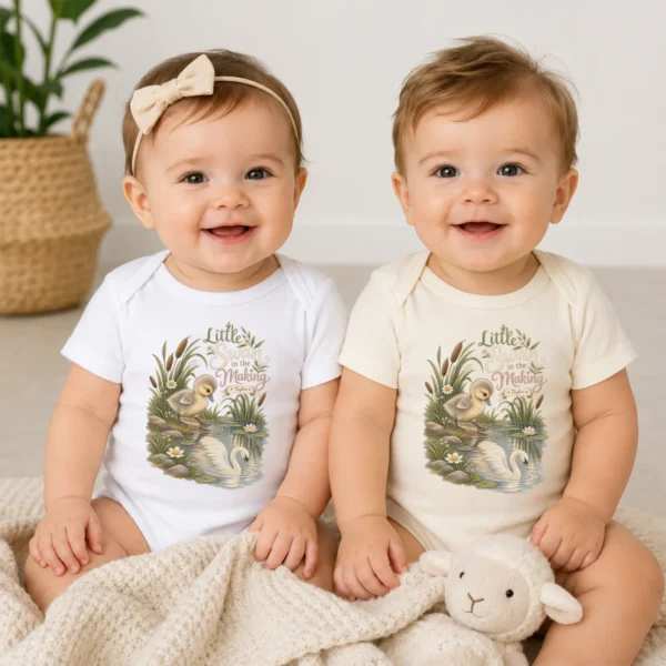 Personalized Swan Baby Bodysuit or Toddler Shirt — baby bodysuit mockup personalized swan baby bodysuit model mockup