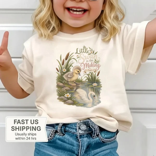 Personalized Swan Baby Bodysuit or Toddler Shirt — toddler shirt mockup personalized swan baby bodysuit product photo