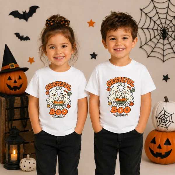 Personalized Thanksgiving Ghost Shirt, Baby Bodysuit & Kids Tee — toddler shirt mockup personalized Thanksgiving ghost shirt baby bodysuit product photo