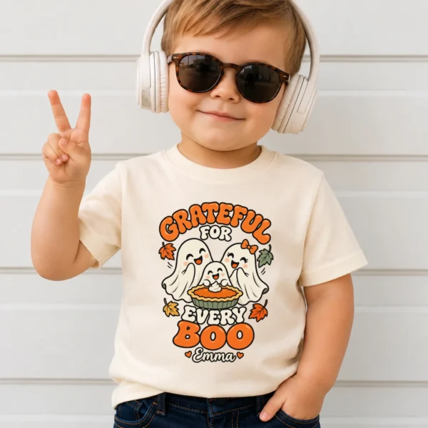 Personalized Thanksgiving Ghost Shirt, Baby Bodysuit & Kids Tee — toddler shirt mockup personalized Thanksgiving ghost shirt baby bodysuit product photo