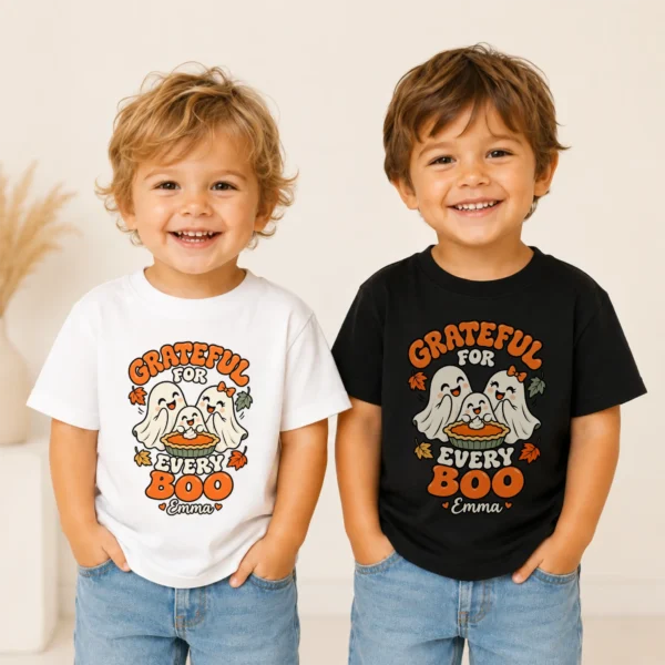 Personalized Thanksgiving Ghost Shirt, Baby Bodysuit & Kids Tee — toddler shirt mockup personalized Thanksgiving ghost shirt baby bodysuit product photo