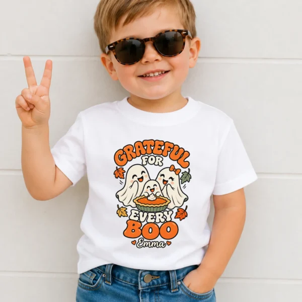 Personalized Thanksgiving Ghost Shirt, Baby Bodysuit & Kids Tee — toddler shirt mockup personalized Thanksgiving ghost shirt baby bodysuit product photo