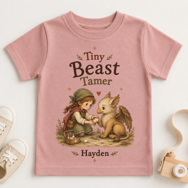 Personalized Tiny Beast Tamer, Fantasy Baby Bodysuit or Toddler Shirt — toddler shirt mockup personalized tiny beast tamer baby bodysuit product photo