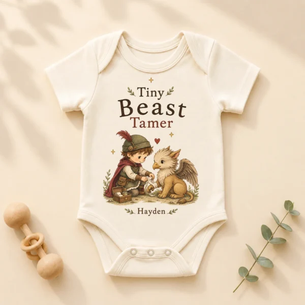 personalized tiny beast tamer baby bodysuit