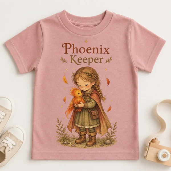 Phoenix Keeper Baby Bodysuit or Toddler Shirt, Storybook Fantasy — toddler shirt mockup phoenix keeper baby bodysuit front view