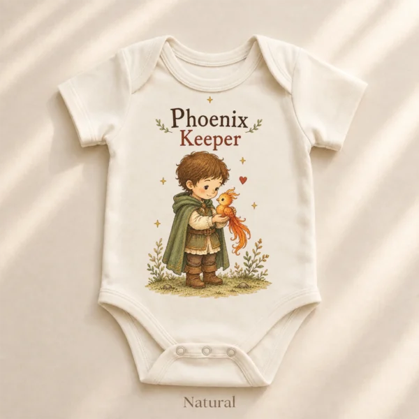 Phoenix Keeper Baby Bodysuit or Toddler Shirt, Storybook Fantasy — alternate product mockup phoenix keeper baby bodysuit product photo