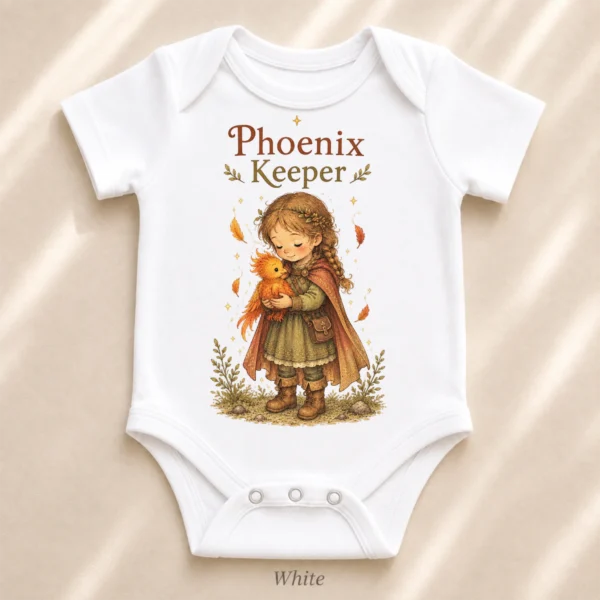 Phoenix Keeper Baby Bodysuit or Toddler Shirt, Storybook Fantasy — alternate product mockup phoenix keeper baby bodysuit product photo