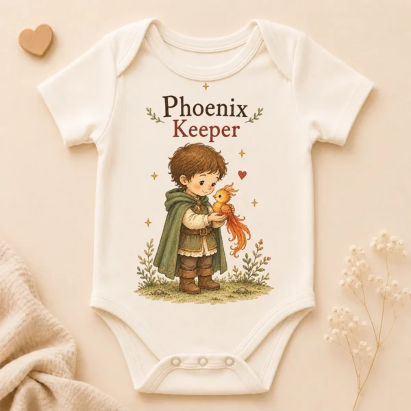 Phoenix Keeper Baby Bodysuit or Toddler Shirt, Storybook Fantasy — alternate product mockup phoenix keeper baby bodysuit product photo