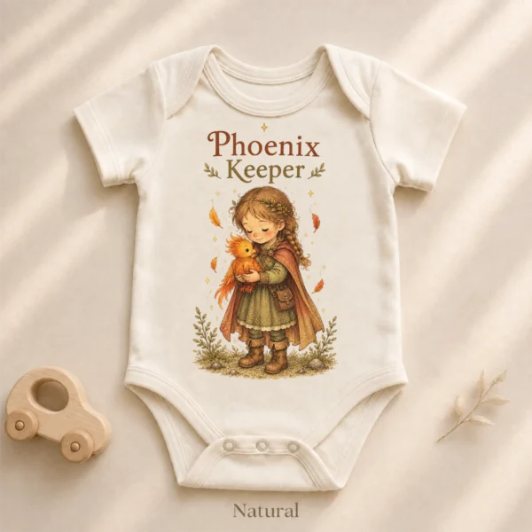 Phoenix Keeper Baby Bodysuit or Toddler Shirt, Storybook Fantasy — alternate product mockup phoenix keeper baby bodysuit product photo