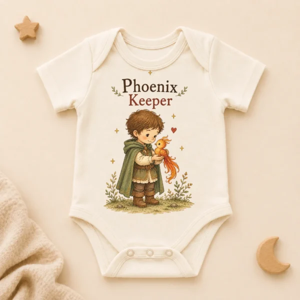 Phoenix Keeper Baby Bodysuit or Toddler Shirt, Storybook Fantasy — alternate product mockup phoenix keeper baby bodysuit product photo