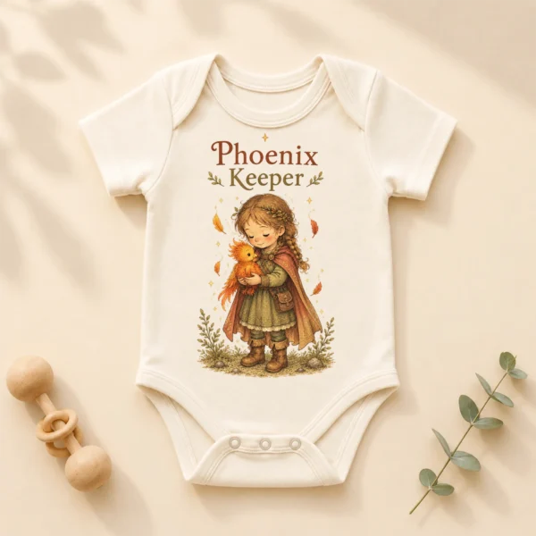 Phoenix Keeper Baby Bodysuit or Toddler Shirt, Storybook Fantasy — alternate product mockup phoenix keeper baby bodysuit product photo