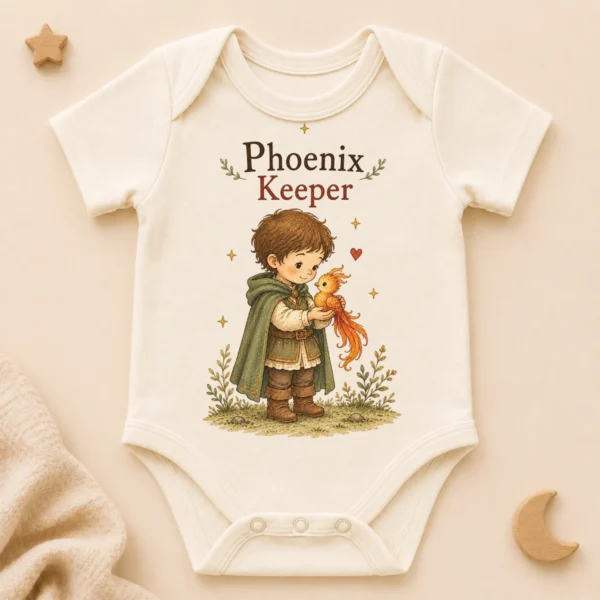 Phoenix Keeper Baby Bodysuit or Toddler Shirt, Storybook Fantasy — alternate product mockup phoenix keeper baby bodysuit product photo