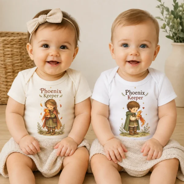 Phoenix Keeper Baby Bodysuit or Toddler Shirt, Storybook Fantasy — baby bodysuit mockup phoenix keeper baby bodysuit model mockup