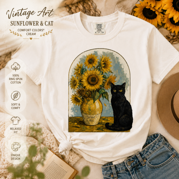 black cat sunflower shirt t-shirt