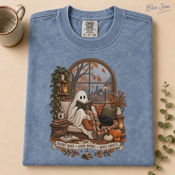 Halloween Rainy Days • Good Books • Quiet Ghosts Shirt — alternate product mockup rainy days • good books • quiet ghosts shirt t-shirt product photo