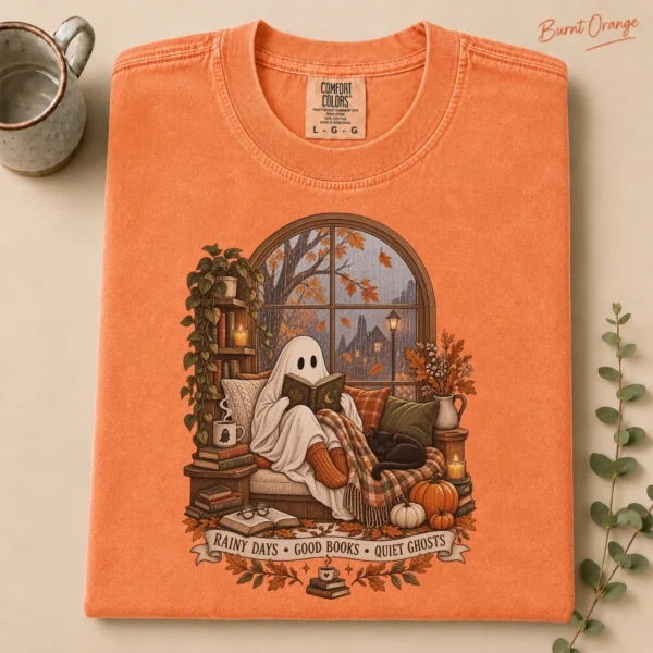 Halloween Rainy Days • Good Books • Quiet Ghosts Shirt — alternate product mockup rainy days • good books • quiet ghosts shirt t-shirt product photo