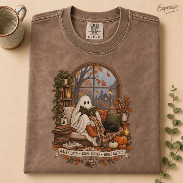 Halloween Rainy Days • Good Books • Quiet Ghosts Shirt — alternate product mockup rainy days • good books • quiet ghosts shirt t-shirt product photo